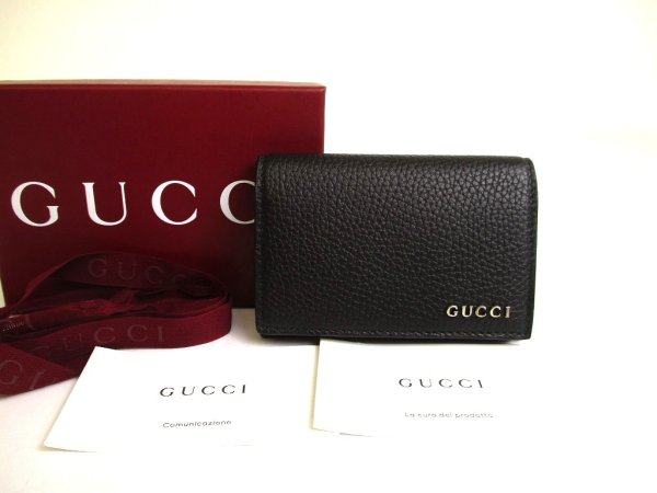 Photo1: GUCCI Logo Black Leather Business Card Credit Card Holder #a784