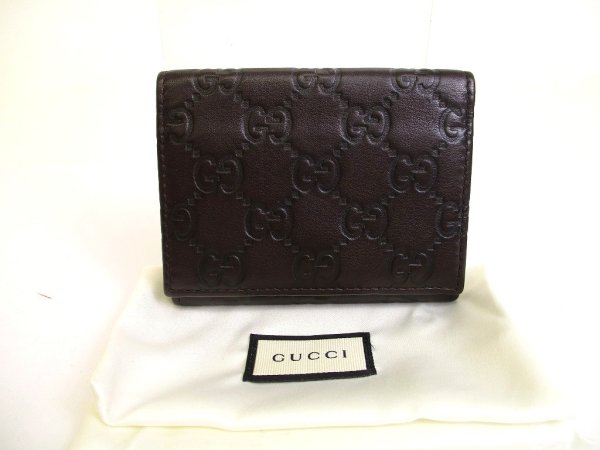 Photo1: GUCCI GG Guccissima Dark Brown Leather Card Holder #a785