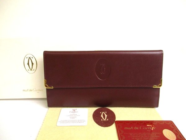 Photo1: Cartier Must de Cartier Bordeaux Leather Flap Long Wallet #a786
