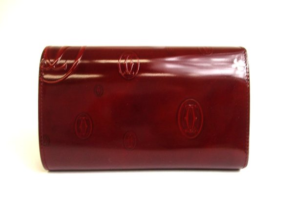 Photo2: Cartier Happy Birthday Bordeaux Calf Leather Bifold Wallet Purse #a787