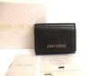 Photo1: Jimmy Choo Metal Logo Black Leather Trifold Wallet Compact Wallet NAIMA #a789 (1)
