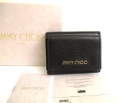 Jimmy Choo Metal Logo Black Leather Trifold Wallet Compact Wallet NAIMA #a789