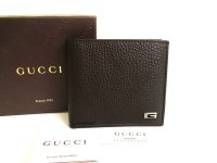 GUCCI Dark Brown Leather Bifold Bill Wallet #a791