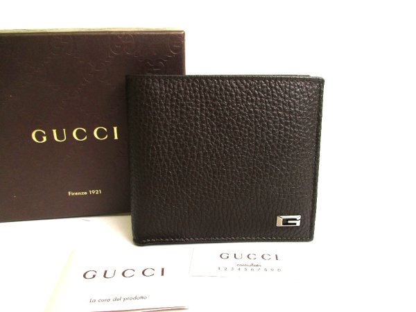 Photo1: GUCCI Dark Brown Leather Bifold Bill Wallet #a791