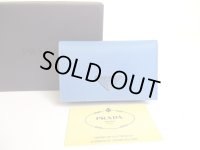 PRADA Light Blue Nylon Black Leather Card Case Card Holder #a793