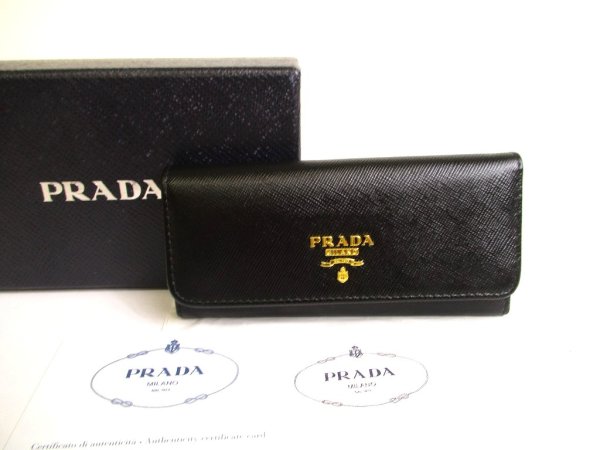 Photo1: PRADA Black Saffiano Leather 6 Pics Key Chain #a796