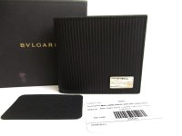 BVLGARI Black Leather Coationg Canvas Mirerige Bifold Wallet #a797