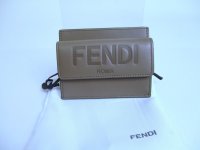 FENDI ROMA Grege Leather Gold H/W Coin Purse Credit Card Holder #a798