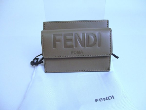 Photo1: FENDI POMA Grege Leather Gold H/W Coin Purse Credit Card Holder #a798