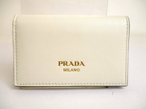 Photo2: PRADA White Soft Leather Card Case Card Holder #a801