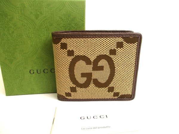 Photo1: GUCCI JUmbo GG Canvas Brown Leather Bifold Bill Wallet #805