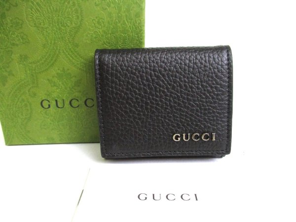 Photo1: GUCCI Metal Logo Black Leather Coin Purse #a806