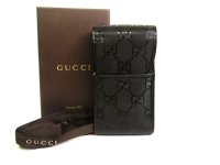 GUCCI Imprimee Black Coating Canvas and Leather Cigarette Case #a807