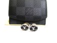 Photo1: LOUIS VUITTON Silver Metal Black Enamel LV Award Cufflinks #a809 (1)
