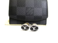 LOUIS VUITTON Silver Metal Black Enamel LV Award Cufflinks #a809