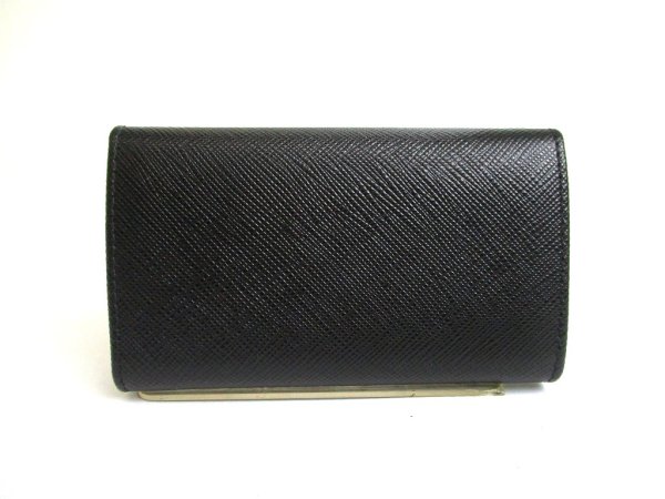 Photo2: PRADA Black Saffiano Metal Leather 4 Pics Key Chain #a810