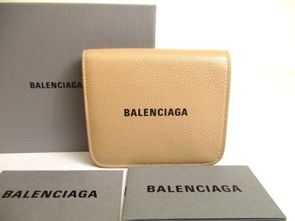 Photo1: BALENCIAGA Beige Leather Bifold Wallet Compact Wallet #a812