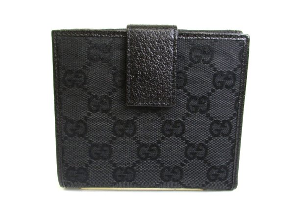 Photo2: GUCCI GG Black Canvas Black Leather Bifold Wallet Compact Wallet #a813