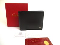 Cartier Pasha de Cartier Black Leather Silver H/W Bifold Bill Wallet #a814