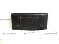 BALENCIAGA Black Leather Flap Wallet The Classic Money #a816