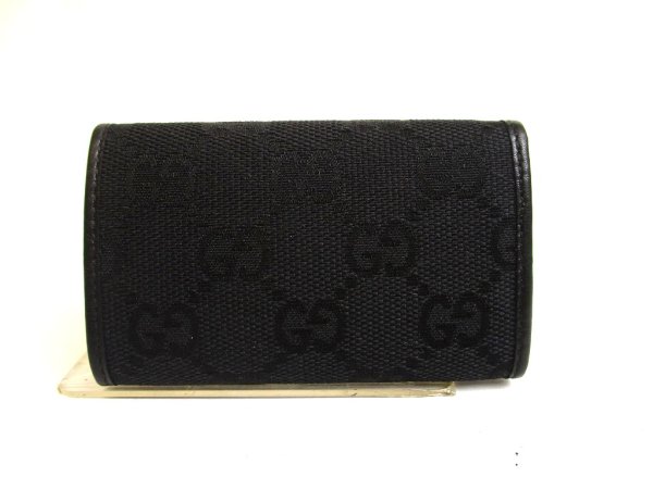 Photo2: GUCCI GG Black Canvas and Leather 6 Pics Key Chain #a820