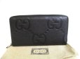 Photo1: GUCCI JUmbo GG Black Leather Round Zip Wallet #a821 (1)