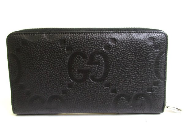 Photo2: GUCCI JUmbo GG Black Leather Round Zip Wallet #a821