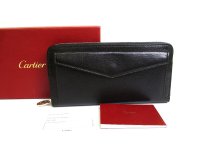 Cartier Must Collection Black Leather Round Zip Wallet Purse #a822