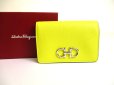 Photo1: Salvatore Ferragamo Gancini Silver H/W Yellow Leather Business Card Holder #a825 (1)