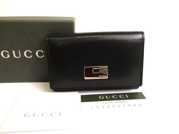 Photo1: GUCCI Vintage Black Leater 6 Pics Key Chain #a829