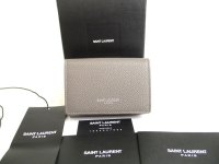 Saint Laurent YSL Gray Leather Trifold Wallet Compact Wallet #a831