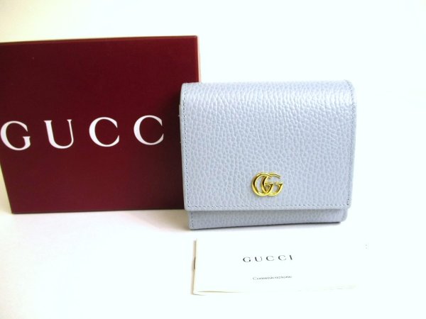 Photo1: GUCCI Double G Light Blue Leather Bifold Wallet Compact Wallet #a833