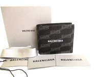 BALENCIAGA Signature Square Black Leather Bifold Bill Wallet #a837