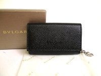 BVLGARI Black Leather 6 Pics Key Chain #a838