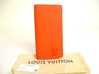 LOUIS VUITTON LV Aerogram Orange Leather Flap Wallet Portefeuille Brazza NM #a839