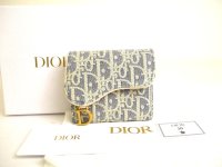 Christian Dior Cannage Light Blue Trifold Saddle Lotus Wallet #a841