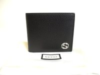 GUCCI GG Black Green Leather Bifold Wallet Compact Wallet #a845