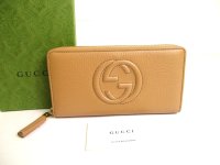 GUCCI Interlocking G Black Leather Round Zip Long Wallet #a846