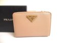 Photo1: PRADA Saffiano Beige Leather Bifold Wallet Compact Wallet #a849 (1)