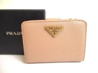 PRADA Saffiano Beige Leather Bifold Wallet Compact Wallet #a849