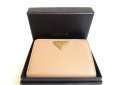 Photo12: PRADA Saffiano Beige Leather Bifold Wallet Compact Wallet #a849