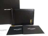 Saint Laurent YSL Black Leather Gold H/W Bifold Bill Wallet #a850