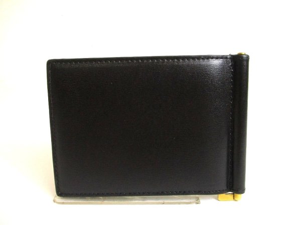 Photo2: Saint Laurent YSL Black Leather Gold H/W Bifold Bill Wallet #a850