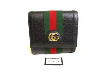 GUCCI Double G Black Leather Web Stripe Ophidia Bifold Wallet # a851