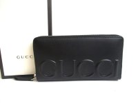 GUCCI Moon Logo Black Leather Round Zip Long Wallet #a854