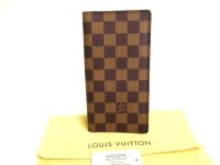 LOUIS VUITTON Damier Brown Leather Flap Checkbook Bill Wallet #a855