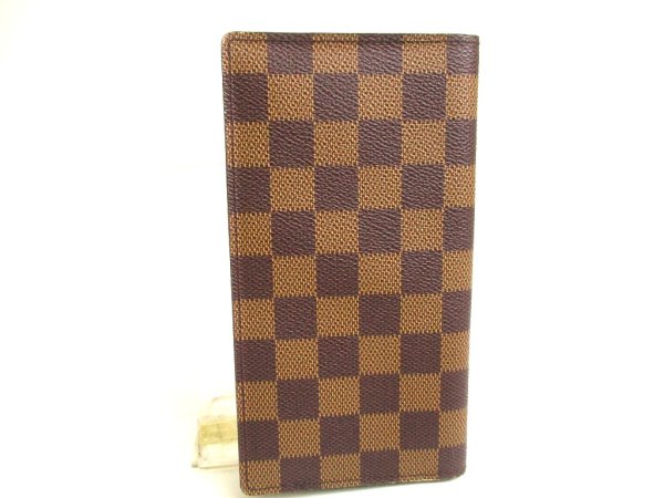 Photo2: LOUIS VUITTON Damier Brown Leather Flap Checkbook Bill Wallet #a855