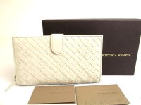 BOTTEGA VENETA Intrecciato Off White Leather Flap Long Wallet #a857