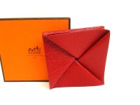 HERMES Red Chevre Myzore Leather Coin Purse Zoulou #a865