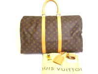 LOUIS VUITTON Monogram Brown Leather Duffle Bag Boston Bag Keepall 45 #a867